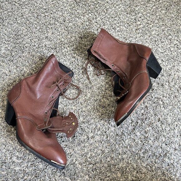 Vintage 90s Kiltie Lace up Roper Boot Womens size 6 M Brown Leather Mid Calf New - Picture 1 of 7